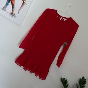 Leith Ruched Long Sleeve Ruffle Dress Sz M